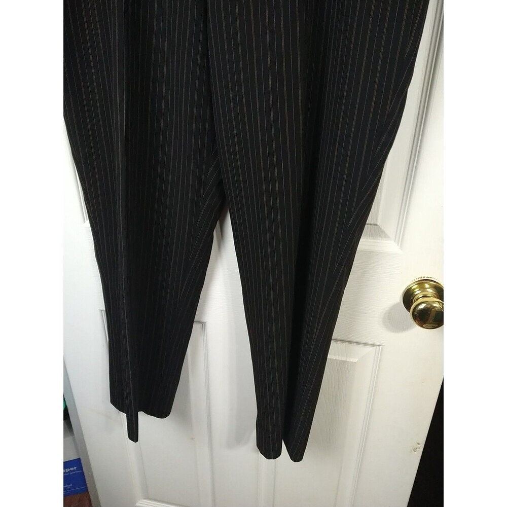 Herman Geist Woman 16 Dress Pants Black Gold Pinstriped Flat Front Trousers - Picture 3 of 9